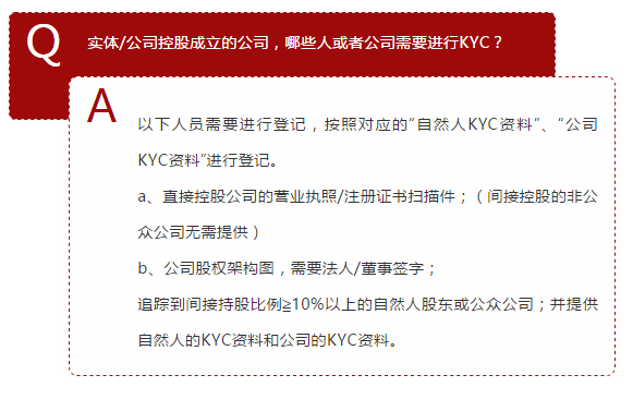 实体/公司控股成立的公司，哪些人或者公司需要进行KYC？